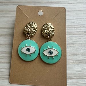 Evil eye teal earrings